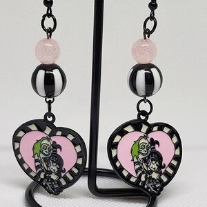 Handmade Beetlejuice Lydia Glitter Beaded Dangle Earrings